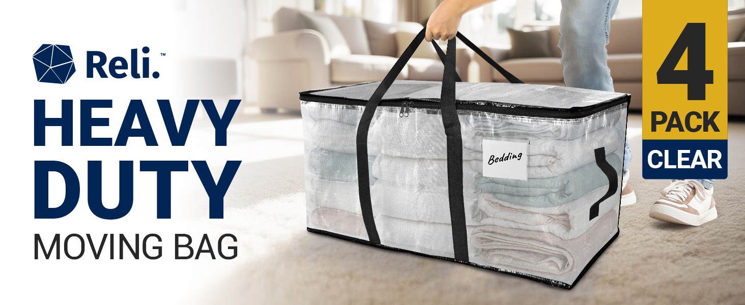 Heavy Duty Moving Bags - 4 Pack Clear