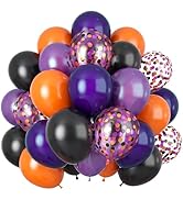 60Pcs Black Orange Purple Balloons, 12 Inch Balloon Purple Black Orange Party Balloons with Confe...