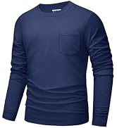 MAGNIVIT Mens Cotton Pocket Shirts Long Sleeve Crew Neck Casual Shirt Lightweight Regular Fit Tsh...
