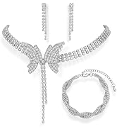 ZJO Silver Jewelry Sets for Women, Necklace and Earring Set for Wedding Bridal Prom, Silver Tone ...
