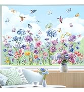 decalmile Spring Wildflower Double Sided Window Clings Garden Flower Butterflies Window Decals An...