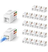 VCELINK Cat6 Keystone Jacks with Dust-Proof Cover, White, 25-Pack | Dust-Proof, Slim Profile, 90-...