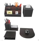 KINGFOM 5PCS/SET Office Accessories Desk Organizer Sets Leatherette Supplies, Tissue Holder, Mous...