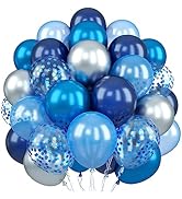 Blue and Silver Balloons, 60Pcs Navy Pearl Blue Party Balloons with Metallic Silver Blue Confetti...