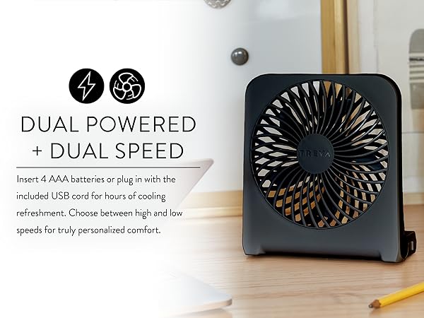 Black Treva USB Fan On Desk