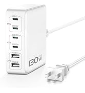 MSTJRY Charging Station for Multiple Devices : 130W 6 Port GaN Fast USB C Charger Station, Compac...