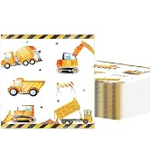 40 Pcs Construction Themed Party Napkins for Kids, 6.5 x 6.5 Inches Yellow Excavator Truck Paper ...