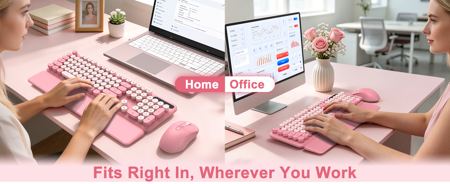 Pink Wireless Keyboard and Mouse Combo