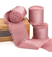 KEOSREE Rose Gold Silk Satin Ribbon,Pink Frayed Silk Ribbon for Bridal Flower Bouquet Christmas G...