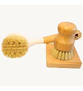 JouiiSiYa Natural Bristle Dish Brush Set, 1 Wooden Dish Brush and 1 Bamboo Dish Brush with 1 Bamb...