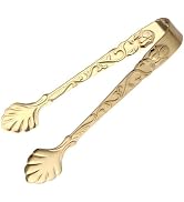 Gold Mini Serving Tongs, Vintage Rose Relief Handle Ice Cube Clips Sugar Tongs, Stainless Steel S...