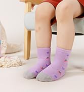 AMENLAN Baby Girls Grips Socks Kids Anti Skid Toddler Infants Non Slip Cotton Crew Socks 12 Pairs