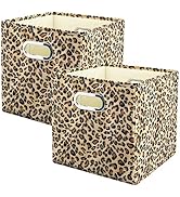 ANMINY 2PCS Storage Cubes Leopard Cheetah Print Velvet Fabric Storage Bins for Shelves, Collapsib...