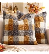 MIULEE Fall Plaid Pillow Covers Boucle Yellow Blue 18x18 Set of 2 | Autumn Decorations Farmhouse,...