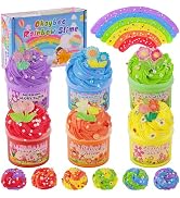 6 Pack Butter Slime Kit, Rainbow Slime for Kids, with Flower Slime Charms & Add-ins, Slime Party ...