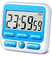 KTKUDY Digital Kitchen Timer with Mute/Loud Alarm Switch ON/Off Switch, 24 Hour Clock & Alarm, Me...