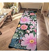 Zealude Floral 2x6 Washable Rug Runners for Hallways Non Slip,Black Flower Bathroom Kitchen Runne...