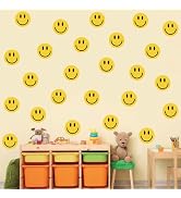 JarThenaAMCS 9 Sheets Preppy Smile Wall Stickers Yellow Happy Face PVC Decorative Decals Mural Vi...