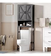 USHOWER Over The Toilet Storage Cabinet, Bathroom Organizers and Storage with Barn Doors, Thicken...