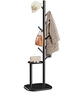 Pipishell Coat Rack, Freestanding Hall Tree with 8 Hooks & Storage Shelf, Solid Wood Base, 66.3? ...