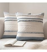 Cethom Boho Throw Pillow Covers 20x20 Inch Set of 2, Blue Textured Decorative Couch Pillow Cases ...