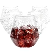 Ciaell 30 Pack Diamond Plastic Wine Glasses - 14 Oz Plastic Stemless Wine Glasses - Hammered Unbr...