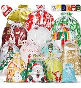 Koncci 34Pcs Christmas Gift Bags, Assorted Sizes Extra Large Medium Small | 14 Designs Shiny Alum...