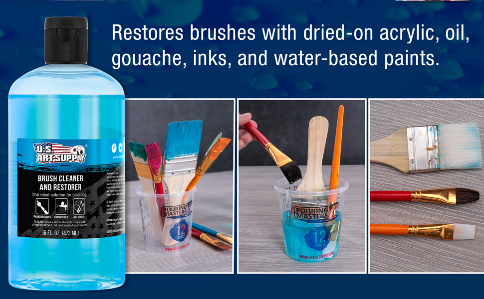 U.S. Art Supply Cleaner, 16 oz -Cleans Paint Brushes, Airbrushes, Removes Acrylic, Oil, Water Paints
