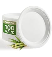 Goodluck 10 Inch White Compostable Paper Plates 100 Pack, 100% FSC Certified Heavy Duty Bagasse P...