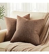 ZeeMart Rustic Cotton Linen Throw Pillow Covers Set of 2, 18x18 Inch Brown, Farmhouse Style Decor...