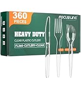 FOCUSLINE 360 Count Clear Plastic Silverware Disposable Cutlery Set, 120 Forks, 120 Knives, 120 S...