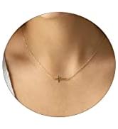 CAROVO Dainty Cross Pendant Necklaces for Women 14K Gold Plated Cute Faith Cross Necklace Sideway...