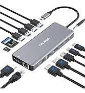 USB C Laptop Docking Station Dual Monitor, 14 in 1 USB C Hub Multiport Adapter Dongle with 2 HDMI...