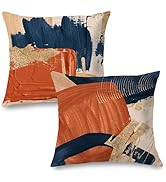 Supwhd Navy Blue Terracotta Gold and Orange Throw Pillow Covers 18x18 Set of 2,Modern Boho Abstra...