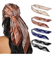 HBselect 4PCS Head Scarf for Women 35” Head Scarves Silk Like Satin Neck Scarfs Square Bandana Ha...