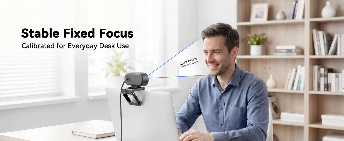 EMEET C100 camera for PC Fixed focus avoids autofocus hunting