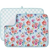 FRESHMINT Printed Dish Drying Mats for Kitchen Counter 2 Pack Absorbent Reversible Drying Mats Mi...