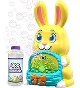 ArtCreativity Easter Bunny Bubble Machine for Toddlers - Yellow Rabbit Holding Egg Bubble Blower ...