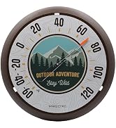 Precixe 13.5 Inch Indoor Outdoor Wall Thermometer | Rustic Mountain Adventure Stay Wild Design | ...