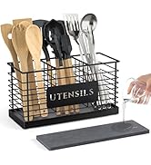 THYGIFTREE Utensil Holder for Kitchen Counter with Diatomaceous Earth Base, Large Black Metal Coo...