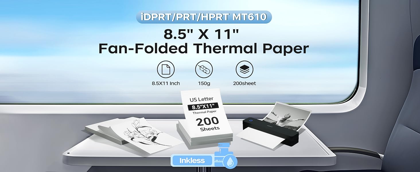 US Letter Thermal Printer Paper Compatible with M08F-LetterPortable Printer, 8.5" x 11", 200 Sheets