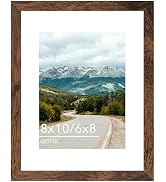 QOTIB Wood 8x10 Picture Frame with 6x8 Mat Deep Brown, Display 6x8 with Mat or 8x10 Without Mat, ...