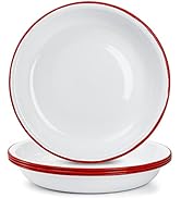 Lawei Set of 4 Enamel Dinner Plates, 10 Inch Round Dinner Plate with Red Rim, Retro Salad Pasta B...