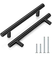 Probrico (5 Pack 5 Inch Hole Centers Flat Black Modern Cabinet Hardware Cupboard Pull Kitchen Cab...