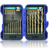 CORTOOL Cobalt Drill Bit Set, 15pcs Twist Jobber Length Drill Bit Kit for Hardened Metal, Cast Ir...