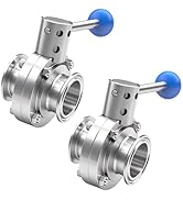 Aienxn 2PCS 1.5 Inch Sanitary Butterfly Valve with Pull Handle, 304 Stainless Steel Tri Clamp Clo...