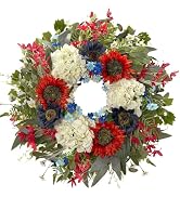 HipTree 24 Inch Patriotic Wreath for Front Door,4th of July Door Wreaths | Red White Blue Silk Sp...