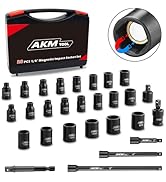 AKM TOOL 1/4 Inch Drive Magnetic Impact Socket Set, 28-Piece SAE/Metric, 1/4 Inch-9/16 Inch, 5mm-...