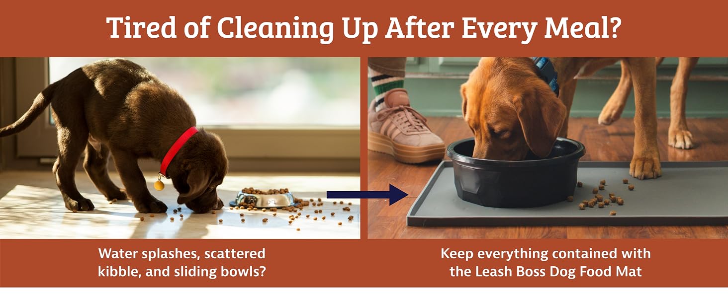 Leash Boss Raised-Edge Silicone Dog Food Mat - Waterproof Pet Mat for Dog Food & Water Bowls