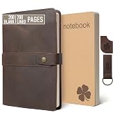 A5 Grid Leather Journal – Refillable 5x8 Notebook with 200 Pages, Genuine Leather Cover with Pock...